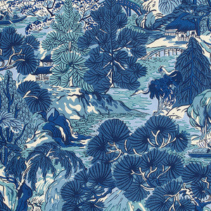 Pagoda Trees Blues F942023 by Thibaut Fabric