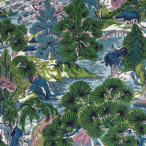 Pagoda Trees Lavender and Blue F942024 by Thibaut Fabric