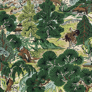 Pagoda Trees Brown and Green F942025 by Thibaut Fabric