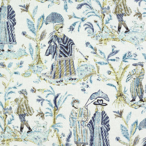 Royale Toile Turquoise and Navy F972574 by Thibaut Fabric