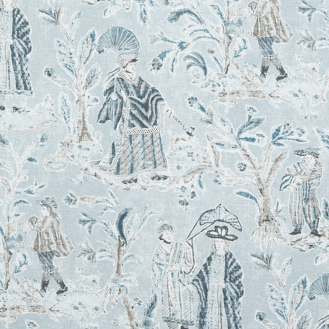 Royale Toile Aqua F972575 by Thibaut Fabric Thibaut Fabric Royale Toile Aqua F972575Fabric Chestnut Hill Fabric 60% Lin, 20% Cot, 20% Modal THAILAND </p><p>Repeat: V: 36.25 54 - Fabric Carolina -