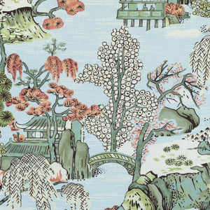 Asian Scenic Robin's Egg F975460 by Thibaut Fabric