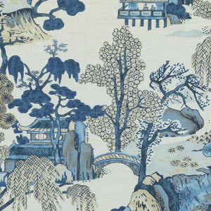 Asian Scenic Blue and Beige F975461 by Thibaut Fabric