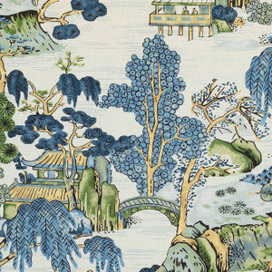 Asian Scenic Blue and Green F975462 by Thibaut Fabric