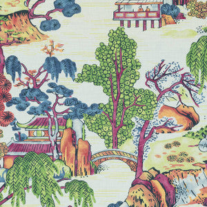 Asian Scenic Coral and Green F975464 by Thibaut Fabric