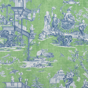 Cheng Toile Green and Blue F975467 by Thibaut Fabric