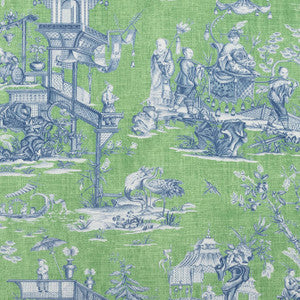 Cheng Toile Green and Blue F975467 by Thibaut Fabric