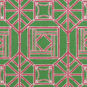 Shoji Panel Green and Pink F975517 by Thibaut Fabric