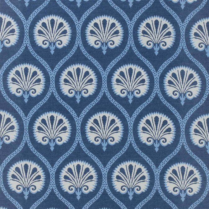 Kimberly Blue and White F985019 by Thibaut Fabric Thibaut Fabric Kimberly Blue and White F985019Fabric Greenwood Fabric Book 51% Cotton, 49% Linen UNITED KINGDOM </p><p>Repeat: V: 24.25 54 - Fabric Carolina -