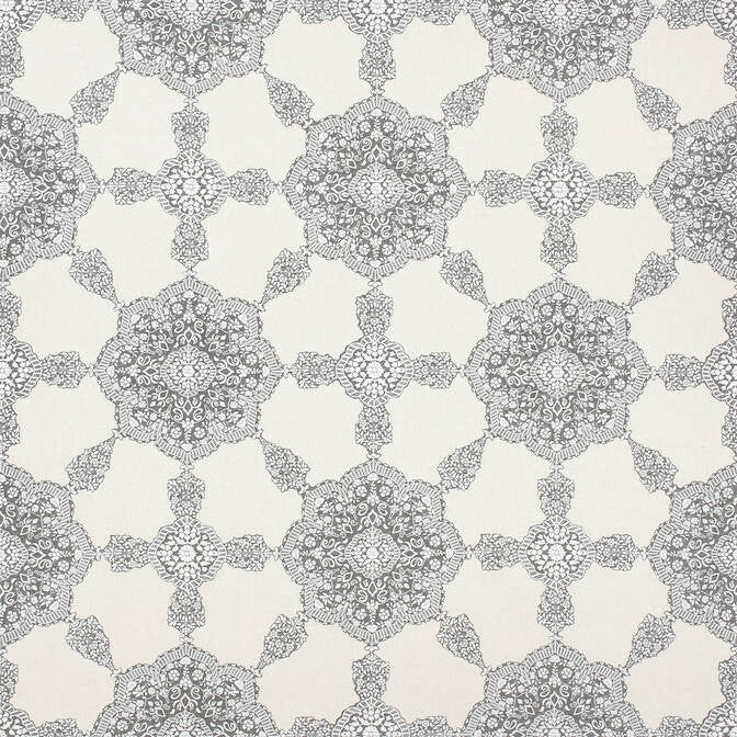 Medallion Paisley Grey F988727 by Thibaut Fabric Thibaut Fabric Medallion Paisley Grey F988727Fabric Trade Routes Fabric Book 55% Linen, 45% Cotton U.S.A. </p><p>Repeat: V: 27 54 - Fabric Carolina -