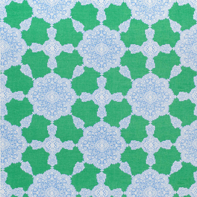 Medallion Paisley Blue and Green F988730 by Thibaut Fabric Thibaut Fabric Medallion Paisley Blue and Green F988730Fabric Trade Routes Fabric Book 55% Linen, 45% Cotton U.S.A. </p><p>Repeat: V: 27 54 - Fabric Carolina -