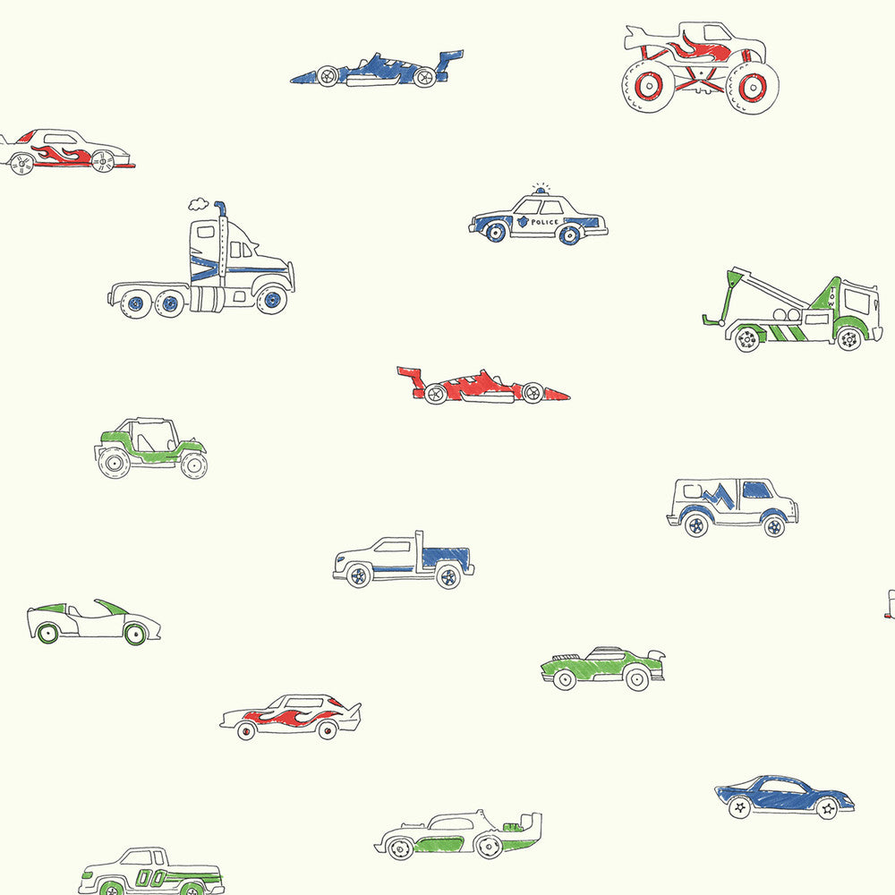 Traffic Jam Multicolored by Seabrook Wallpaper Playdate Adventure United States 56.05 20.87" 20.5" - Fabric Carolina -