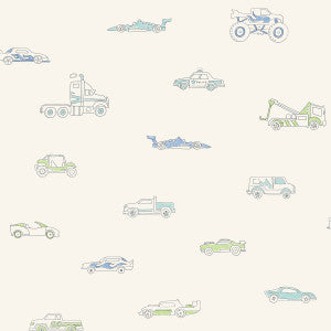 Traffic Jam Blue and Green by Seabrook Wallpaper