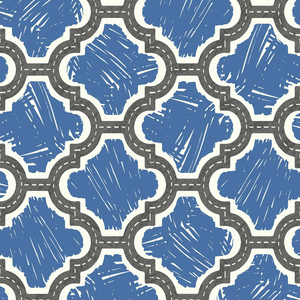 Racetrack Ogee Charcoal and Royal Blue by Seabrook Wallpaper Playdate Adventure United States 56.05 23.62" 20.5" - Fabric Carolina -