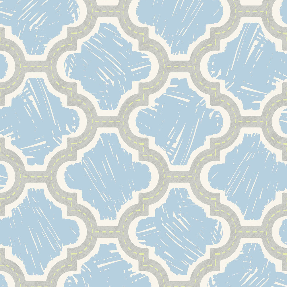 Racetrack Ogee Lime Green and Powder Blue by Seabrook Wallpaper Playdate Adventure United States 56.05 23.62" 20.5" - Fabric Carolina -