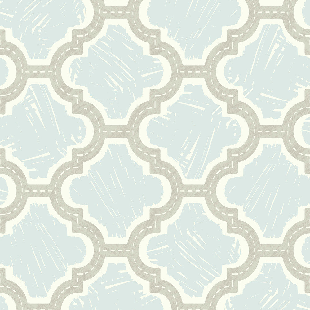 Racetrack Ogee Gray and Powder Blue by Seabrook Wallpaper Playdate Adventure United States 56.05 23.62" 20.5" - Fabric Carolina -