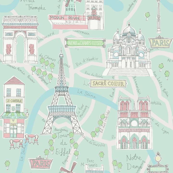 Bon Voyage Teal and Periwinkle by Seabrook Wallpaper Playdate Adventure United States 56.05 20.87" 20.5" - Fabric Carolina -