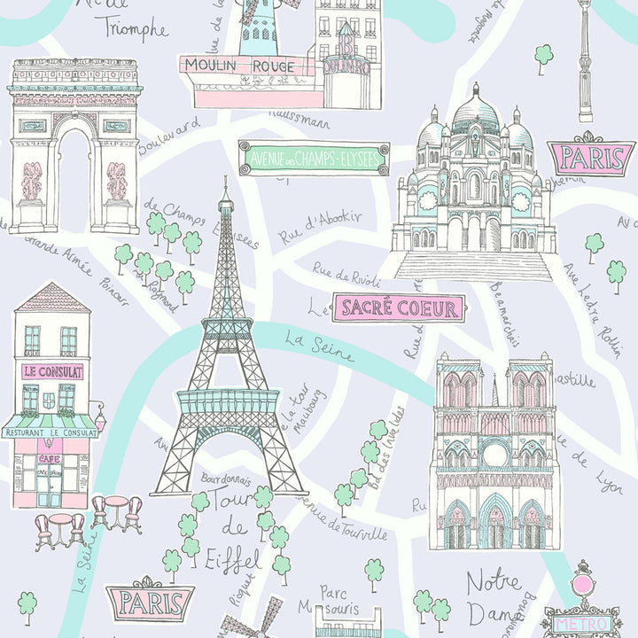 Bon Voyage Lilac and Turquoise by Seabrook Wallpaper Playdate Adventure United States 56.05 20.87" 20.5" - Fabric Carolina -