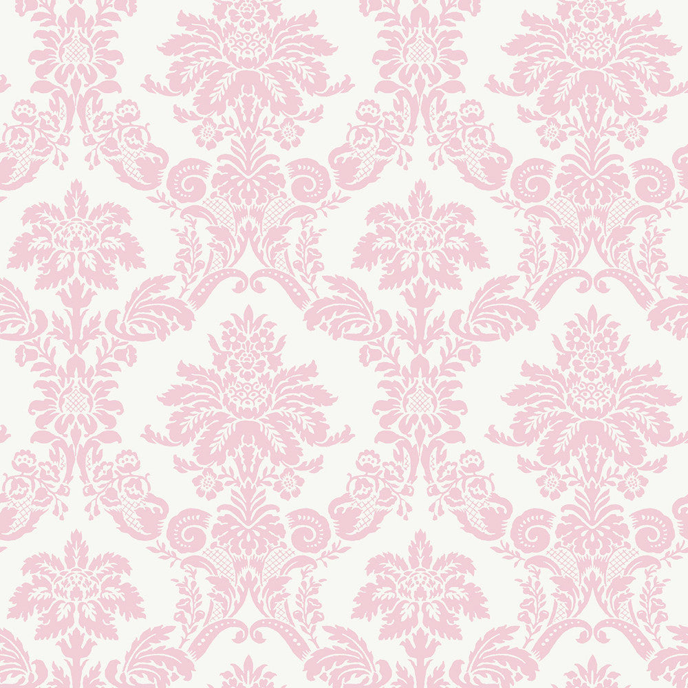 Glitter Damask Bubblegum and White by Seabrook Wallpaper Playdate Adventure United States 56.05 10.43" 20.5" - Fabric Carolina -