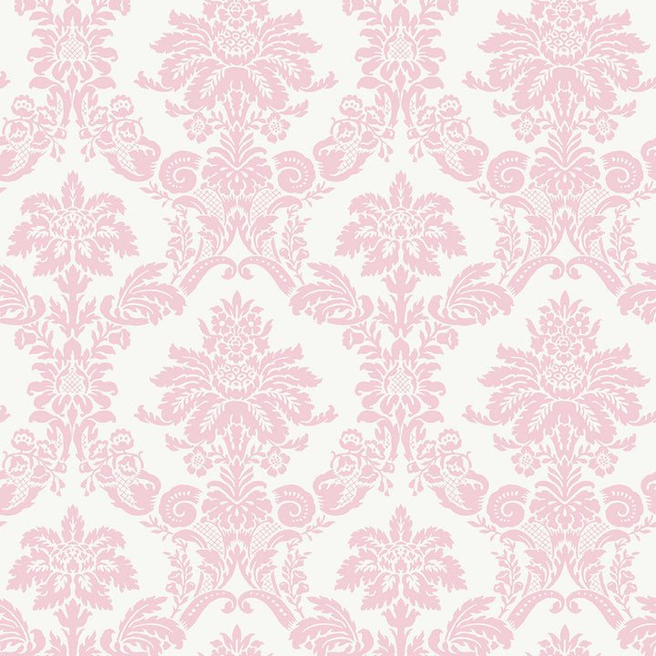 Glitter Damask Bubblegum and White by Seabrook Wallpaper Playdate Adventure United States 56.05 10.43" 20.5" - Fabric Carolina -