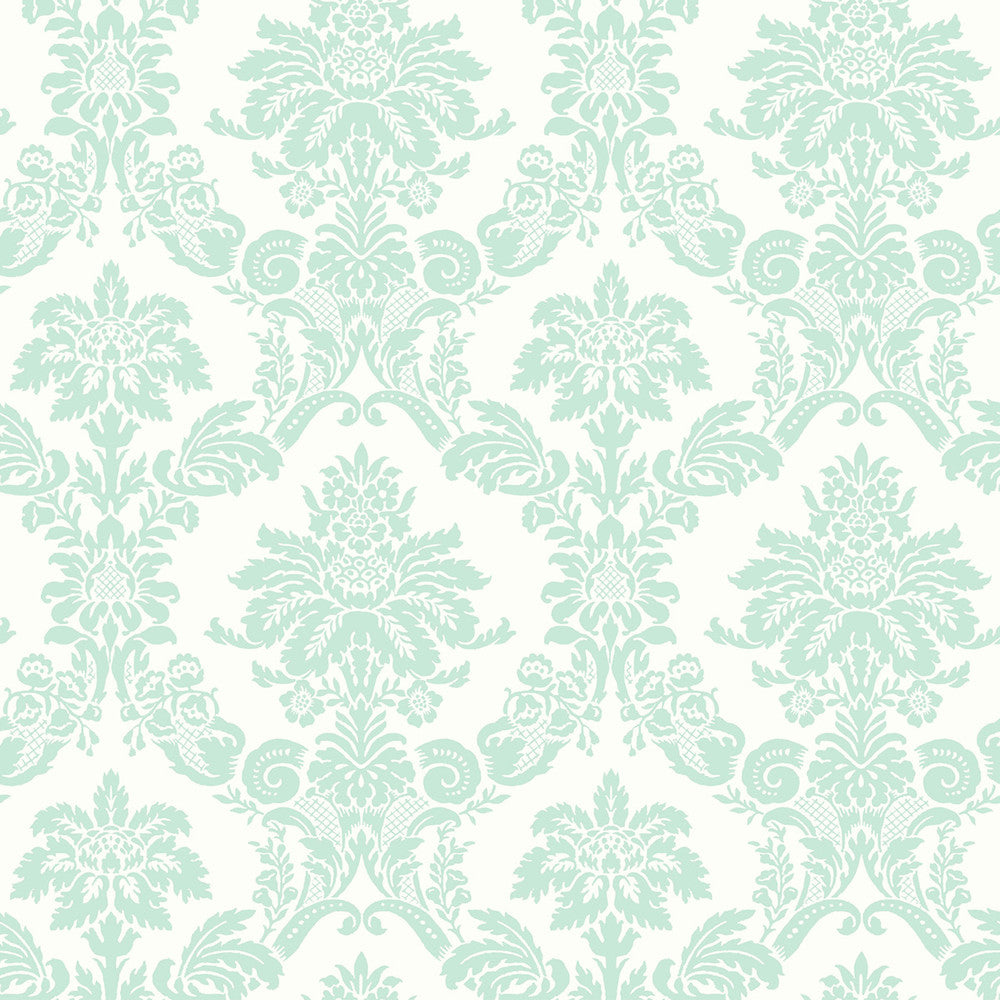 Glitter Damask Teal and White by Seabrook Wallpaper Playdate Adventure United States 56.05 10.43" 20.5" - Fabric Carolina -