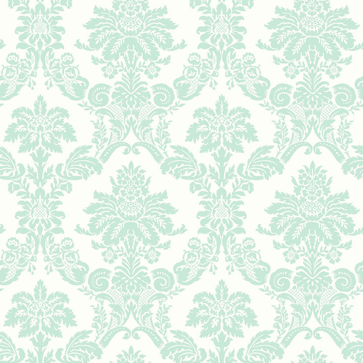 Glitter Damask Teal and White by Seabrook Wallpaper Playdate Adventure United States 56.05 10.43" 20.5" - Fabric Carolina -
