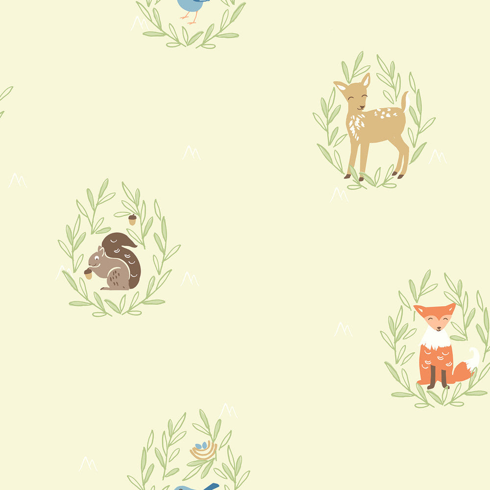 Furry Friends Light Lemon by Seabrook Wallpaper Playdate Adventure United States 56.05 20.87" 20.5" - Fabric Carolina -