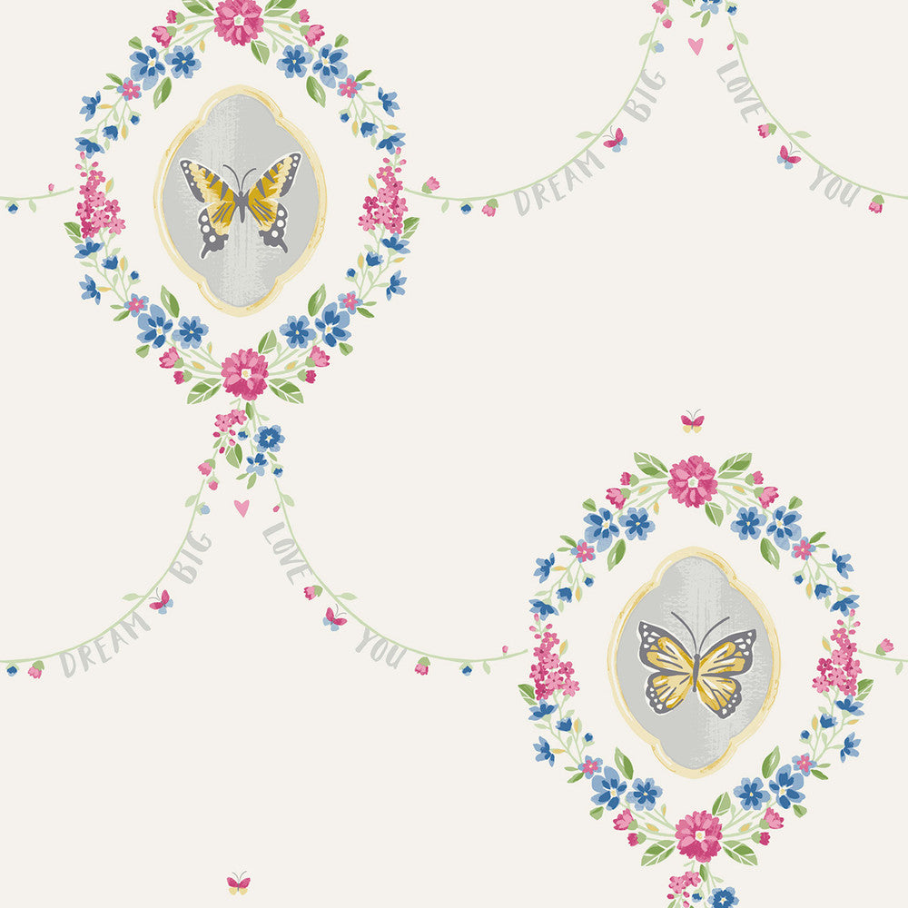 Flutter Butterfly Gold, Glitter White, and Metallic Silver by Seabrook Wallpaper Playdate Adventure United States 56.05 20.87" 20.5" - Fabric Carolina -