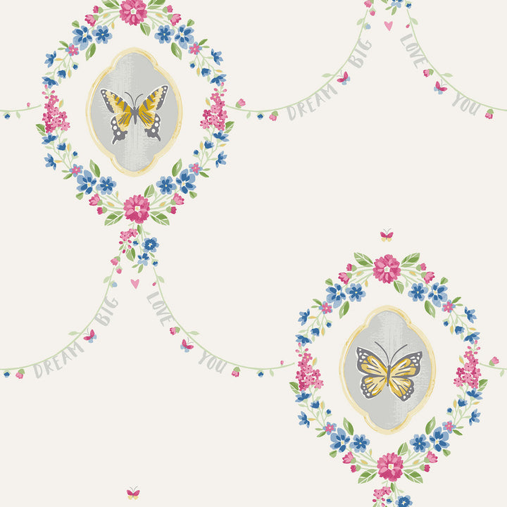 Flutter Butterfly Gold, Glitter White, and Metallic Silver by Seabrook Wallpaper Playdate Adventure United States 56.05 20.87" 20.5" - Fabric Carolina -