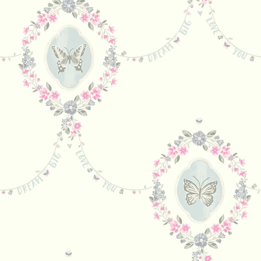Flutter Butterfly Pink and Metallic Silver by Seabrook Wallpaper Playdate Adventure United States 56.05 20.87" 20.5" - Fabric Carolina -