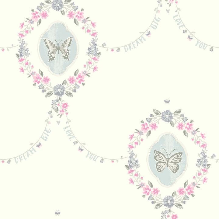 Flutter Butterfly Pink and Metallic Silver by Seabrook Wallpaper Playdate Adventure United States 56.05 20.87" 20.5" - Fabric Carolina -