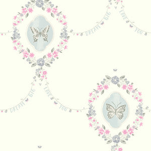 Flutter Butterfly Pink and Metallic Silver by Seabrook Wallpaper