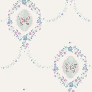 Flutter Butterfly Pink, Teal, and Metallic Silver by Seabrook Wallpaper
