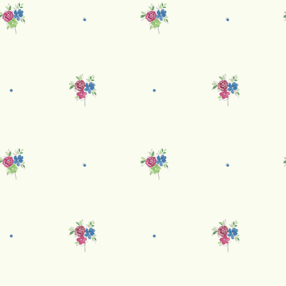 Little Posy Raspberry and Prussian Blue by Seabrook Wallpaper Playdate Adventure United States 56.05 20.87" 20.5" - Fabric Carolina -