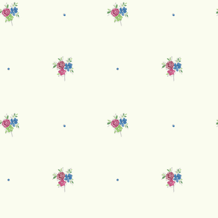 Little Posy Raspberry and Prussian Blue by Seabrook Wallpaper Playdate Adventure United States 56.05 20.87" 20.5" - Fabric Carolina -