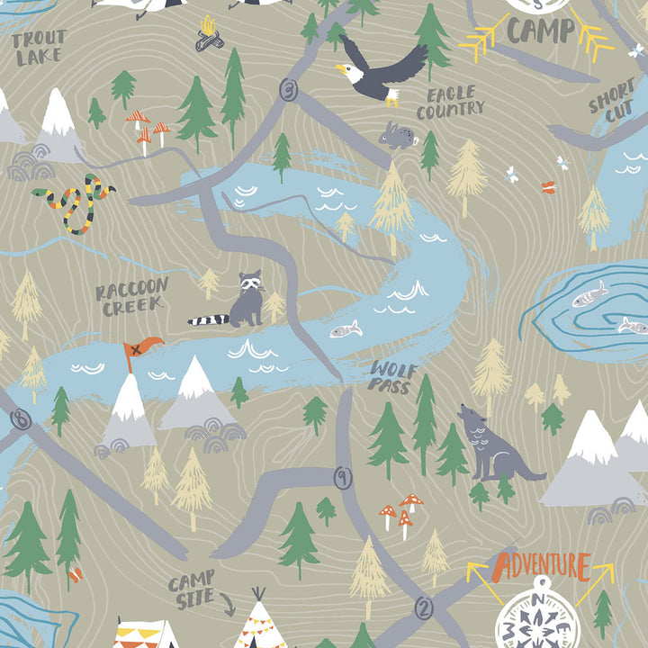 Campground Taupe by Seabrook Wallpaper Playdate Adventure United States 56.05 20.87" 20.5" - Fabric Carolina -
