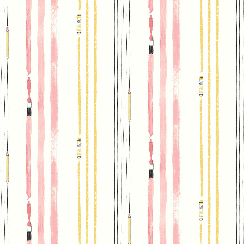 Outside the Lines Bubblegum and Gold by Seabrook Wallpaper Playdate Adventure United States 56.05 0" 20.5" - Fabric Carolina -