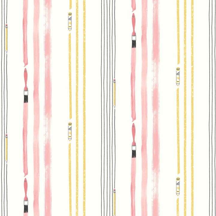 Outside the Lines Bubblegum and Gold by Seabrook Wallpaper Playdate Adventure United States 56.05 0" 20.5" - Fabric Carolina -