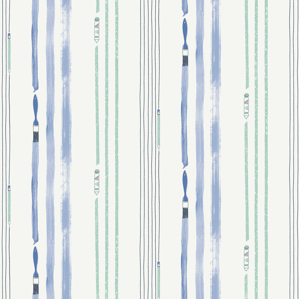 Outside the Lines Periwinkle and Teal by Seabrook Wallpaper Playdate Adventure United States 56.05 0" 20.5" - Fabric Carolina -