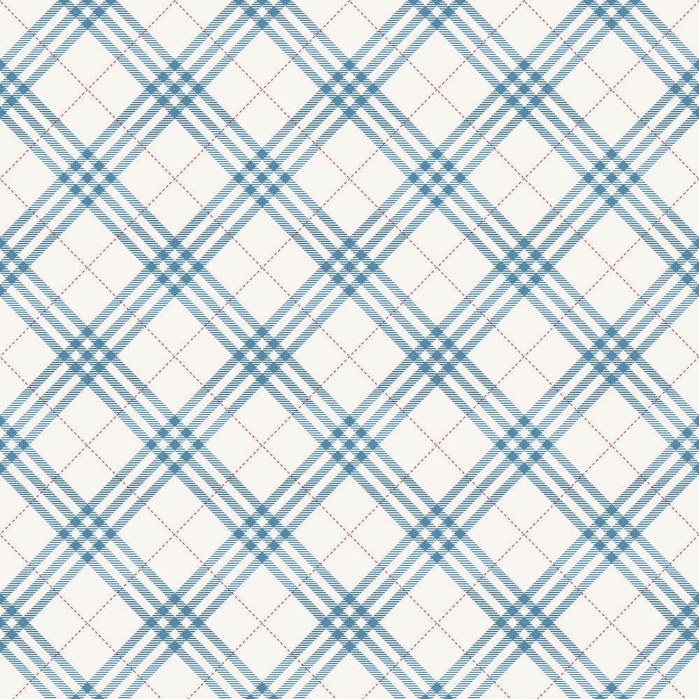 Diagonal Plaid Cerulean and Crimson by Seabrook Wallpaper Playdate Adventure United States 56.05 5.2" 20.5" - Fabric Carolina -