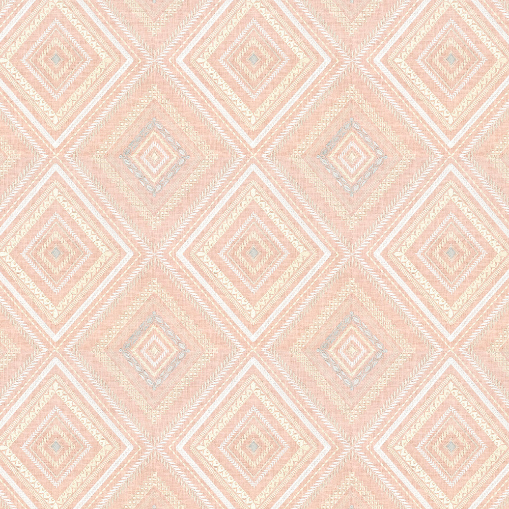 Farley 1 Tearose by Stout Designer Fabric RAINBOW LIBRARY TILE/SORBET 100%LIN %BEMB INDIA Horizontal: 12.875 and Vertical: 12.625 51.5 in - Swanky Fabrics -