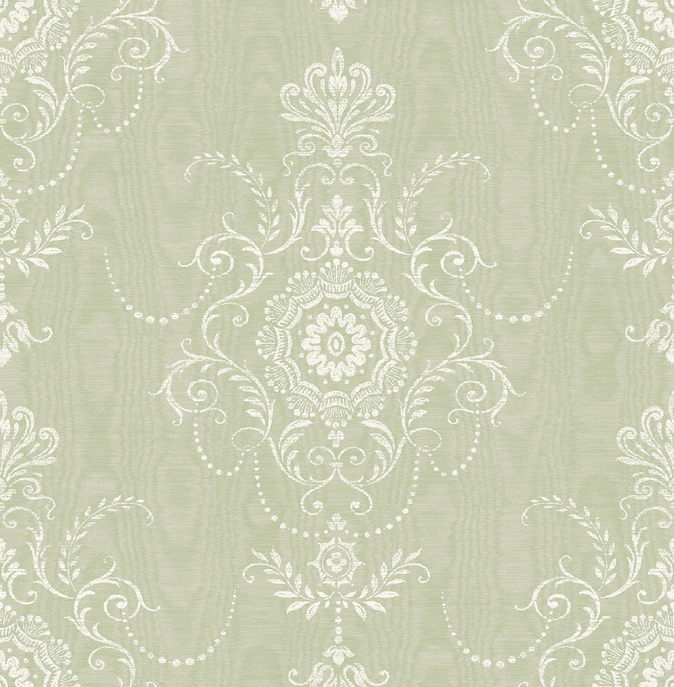 Colette Cameo Washed Green by Seabrook Wallpaper French Country United States 60.75 27.55" 27" - Fabric Carolina -