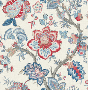 Bernadette Jacobean French Blue & Antique Ruby by Seabrook Wallpaper