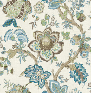 Bernadette Jacobean Hickory Smoke & Blue Bell by Seabrook Wallpaper
