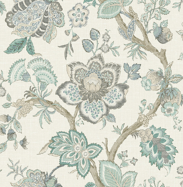 Bernadette Jacobean Summer Sky & French Blue by Seabrook Wallpaper French Country United States 60.75 27" 27" - Fabric Carolina -