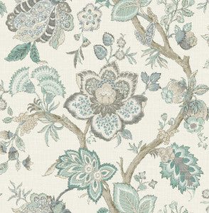 Bernadette Jacobean Summer Sky & French Blue by Seabrook Wallpaper