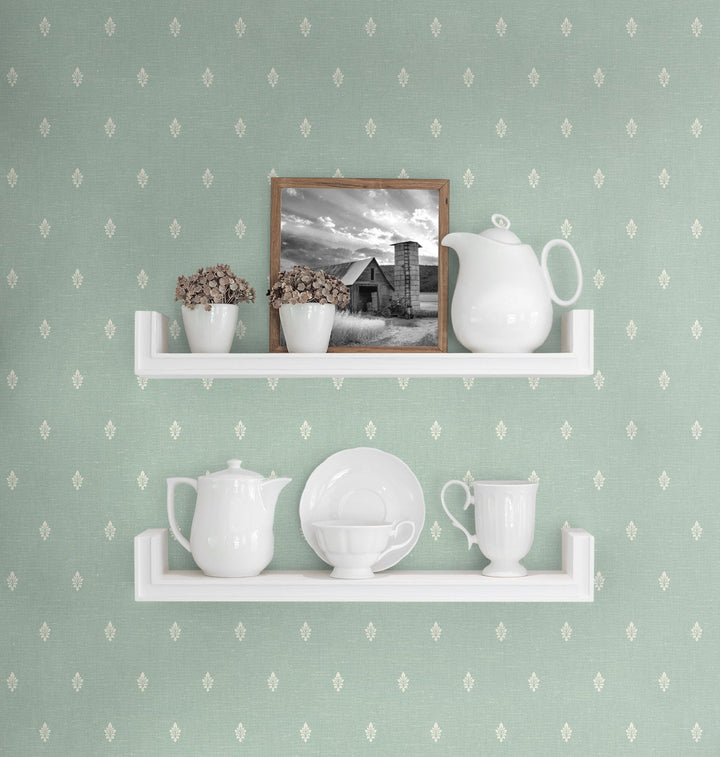 Petite Feuille Sprig Minty Meadow FC60612 by Seabrook Designs Designer Wallpaper