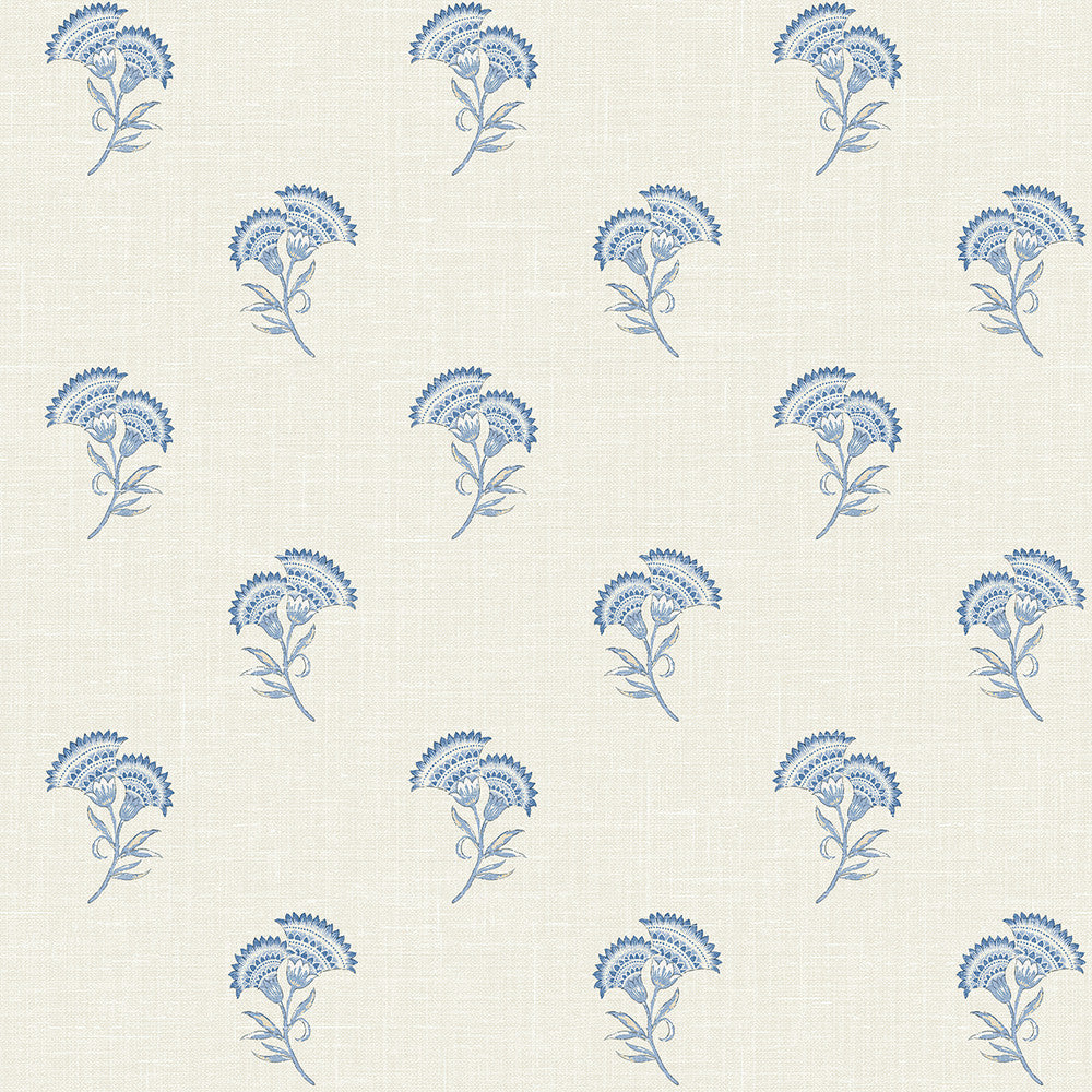 Lotus Branch Floral French Blue by Seabrook Wallpaper French Country United States 60.75 9" 27" - Fabric Carolina -