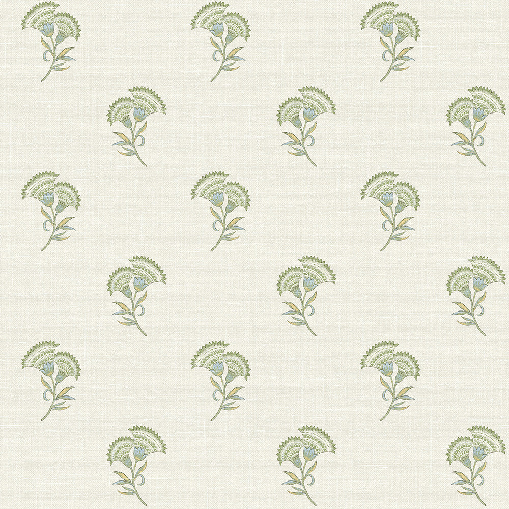 Lotus Branch Floral Washed Green & Herb by Seabrook Wallpaper French Country United States 60.75 9" 27" - Fabric Carolina -