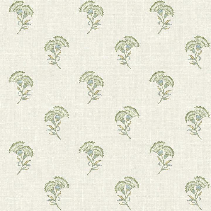 Lotus Branch Floral Washed Green & Herb by Seabrook Wallpaper French Country United States 60.75 9" 27" - Fabric Carolina -